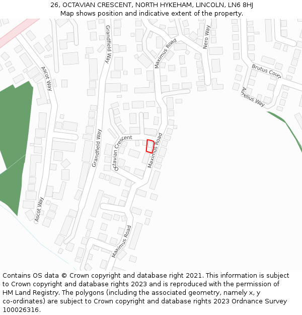 26, OCTAVIAN CRESCENT, NORTH HYKEHAM, LINCOLN, LN6 8HJ: Location map and indicative extent of plot