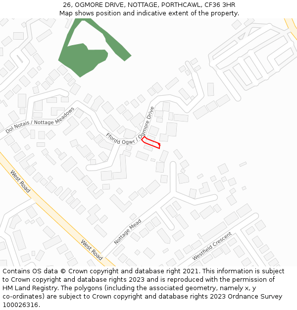 26, OGMORE DRIVE, NOTTAGE, PORTHCAWL, CF36 3HR: Location map and indicative extent of plot