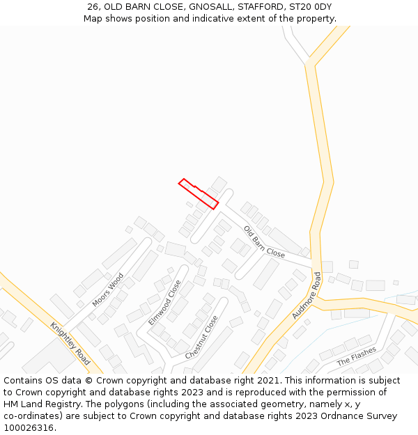 26, OLD BARN CLOSE, GNOSALL, STAFFORD, ST20 0DY: Location map and indicative extent of plot