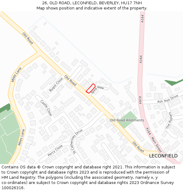 26, OLD ROAD, LECONFIELD, BEVERLEY, HU17 7NH: Location map and indicative extent of plot