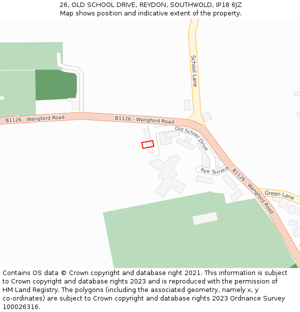26, OLD SCHOOL DRIVE, REYDON, SOUTHWOLD, IP18 6JZ: Location map and indicative extent of plot