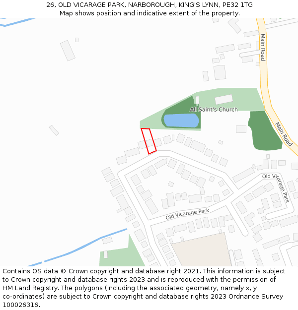 26, OLD VICARAGE PARK, NARBOROUGH, KING'S LYNN, PE32 1TG: Location map and indicative extent of plot
