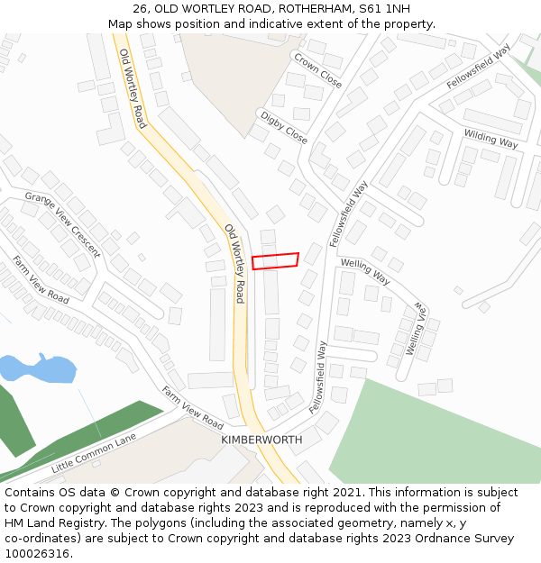 26, OLD WORTLEY ROAD, ROTHERHAM, S61 1NH: Location map and indicative extent of plot