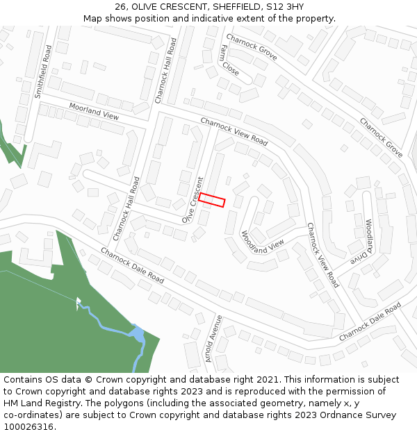 26, OLIVE CRESCENT, SHEFFIELD, S12 3HY: Location map and indicative extent of plot