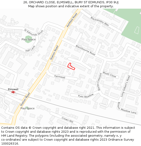 26, ORCHARD CLOSE, ELMSWELL, BURY ST EDMUNDS, IP30 9UJ: Location map and indicative extent of plot