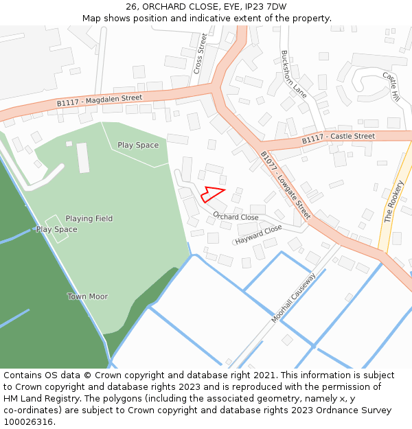 26, ORCHARD CLOSE, EYE, IP23 7DW: Location map and indicative extent of plot