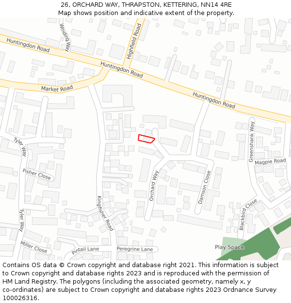 26, ORCHARD WAY, THRAPSTON, KETTERING, NN14 4RE: Location map and indicative extent of plot