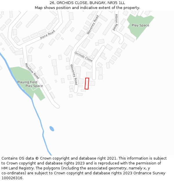 26, ORCHIDS CLOSE, BUNGAY, NR35 1LL: Location map and indicative extent of plot