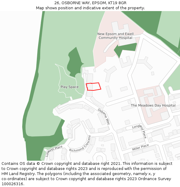 26, OSBORNE WAY, EPSOM, KT19 8GR: Location map and indicative extent of plot