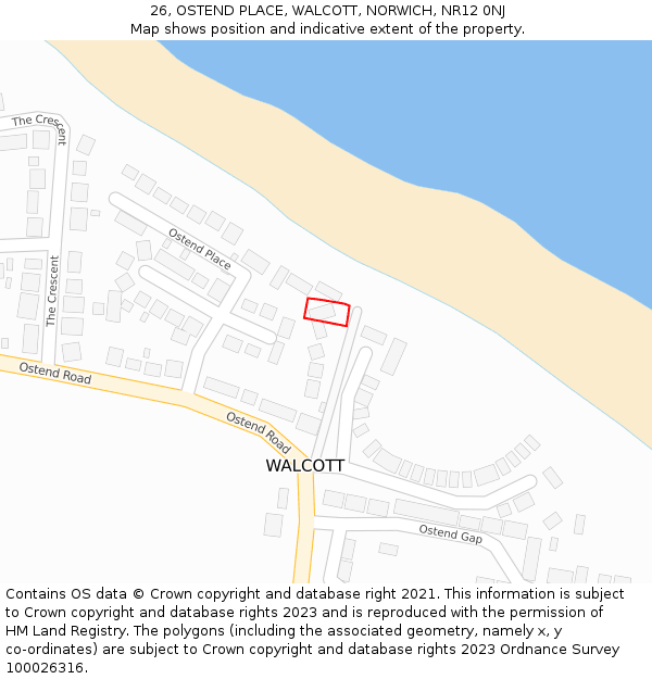 26, OSTEND PLACE, WALCOTT, NORWICH, NR12 0NJ: Location map and indicative extent of plot
