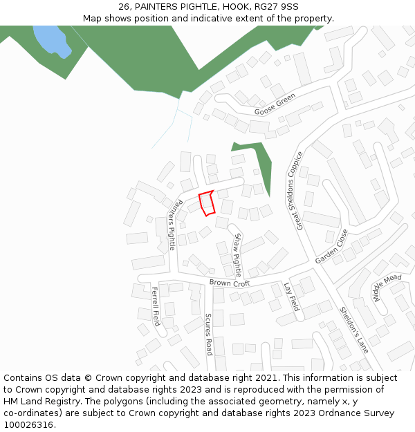 26, PAINTERS PIGHTLE, HOOK, RG27 9SS: Location map and indicative extent of plot
