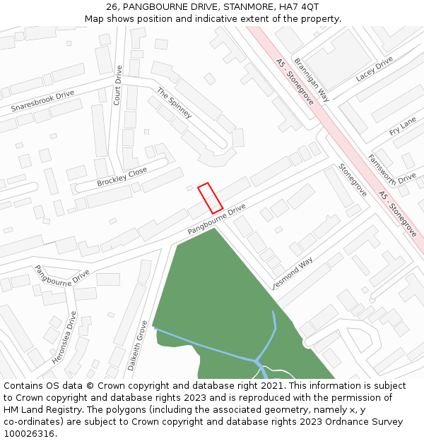 26, PANGBOURNE DRIVE, STANMORE, HA7 4QT: Location map and indicative extent of plot
