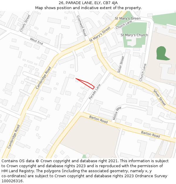26, PARADE LANE, ELY, CB7 4JA: Location map and indicative extent of plot