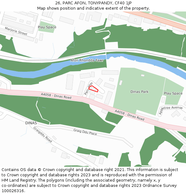 26, PARC AFON, TONYPANDY, CF40 1JP: Location map and indicative extent of plot