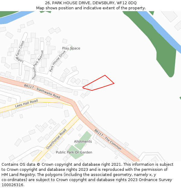 26, PARK HOUSE DRIVE, DEWSBURY, WF12 0DQ: Location map and indicative extent of plot