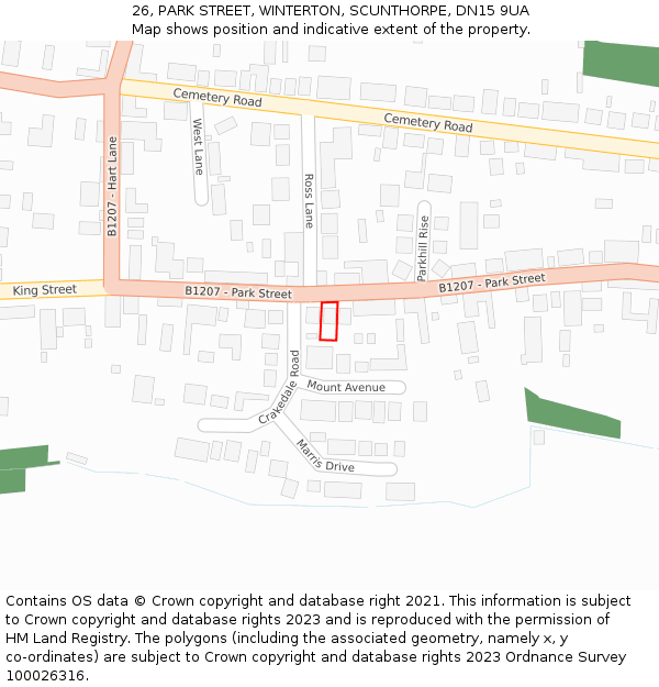 26, PARK STREET, WINTERTON, SCUNTHORPE, DN15 9UA: Location map and indicative extent of plot