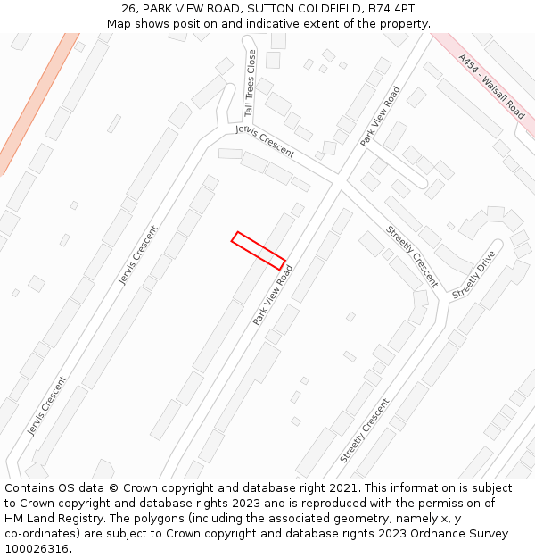 26, PARK VIEW ROAD, SUTTON COLDFIELD, B74 4PT: Location map and indicative extent of plot