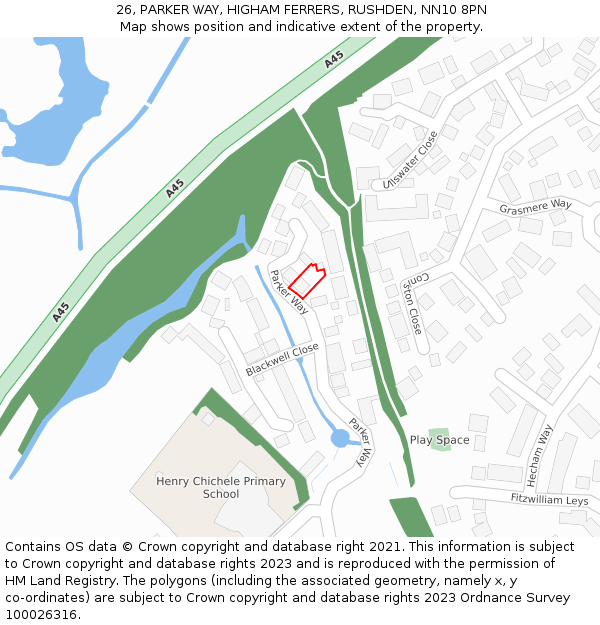 26, PARKER WAY, HIGHAM FERRERS, RUSHDEN, NN10 8PN: Location map and indicative extent of plot