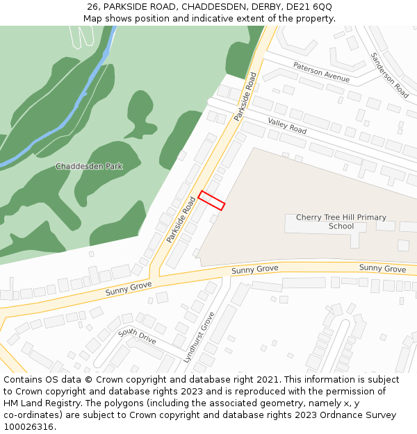 26, PARKSIDE ROAD, CHADDESDEN, DERBY, DE21 6QQ: Location map and indicative extent of plot