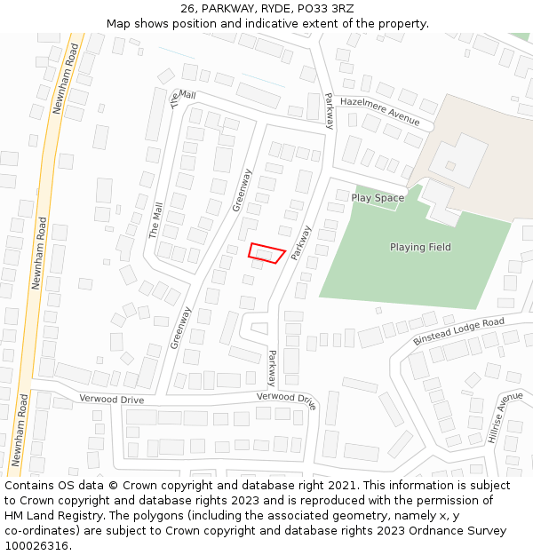 26, PARKWAY, RYDE, PO33 3RZ: Location map and indicative extent of plot