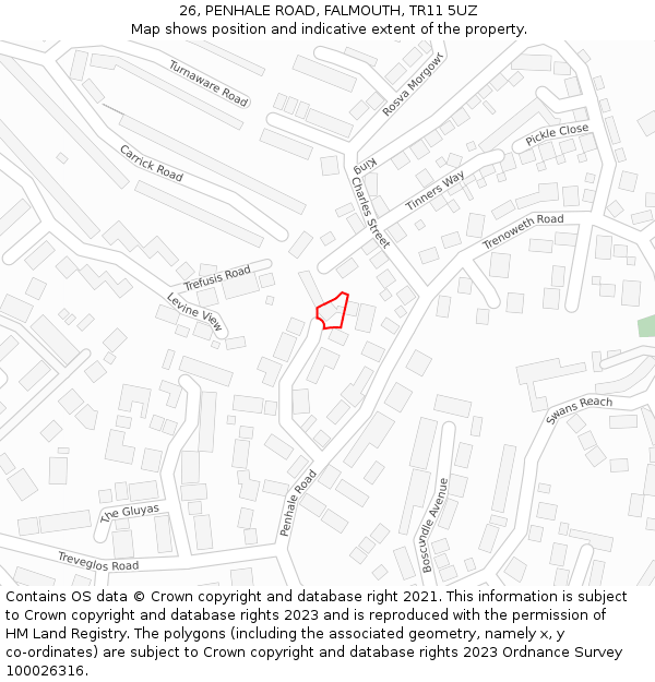 26, PENHALE ROAD, FALMOUTH, TR11 5UZ: Location map and indicative extent of plot
