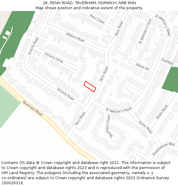 26, PENN ROAD, TAVERHAM, NORWICH, NR8 6NN: Location map and indicative extent of plot