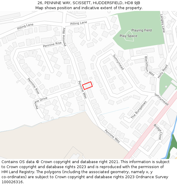 26, PENNINE WAY, SCISSETT, HUDDERSFIELD, HD8 9JB: Location map and indicative extent of plot