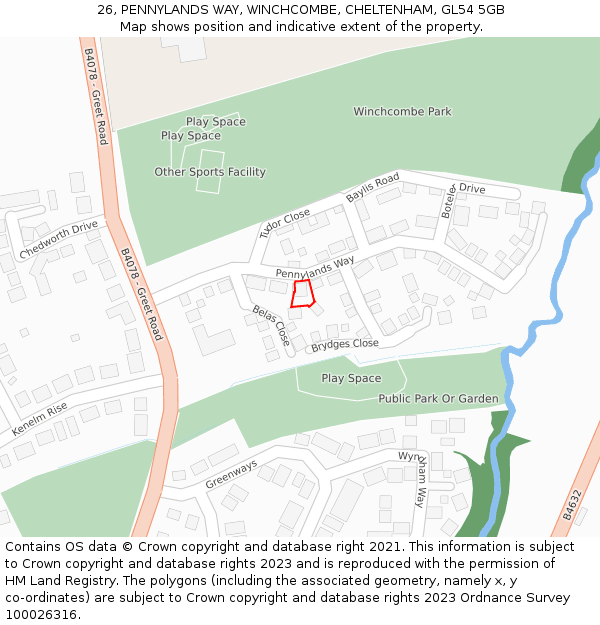 26, PENNYLANDS WAY, WINCHCOMBE, CHELTENHAM, GL54 5GB: Location map and indicative extent of plot