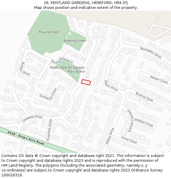26, PENTLAND GARDENS, HEREFORD, HR4 0TJ: Location map and indicative extent of plot