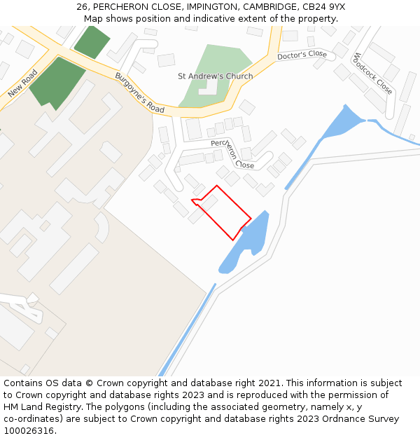 26, PERCHERON CLOSE, IMPINGTON, CAMBRIDGE, CB24 9YX: Location map and indicative extent of plot