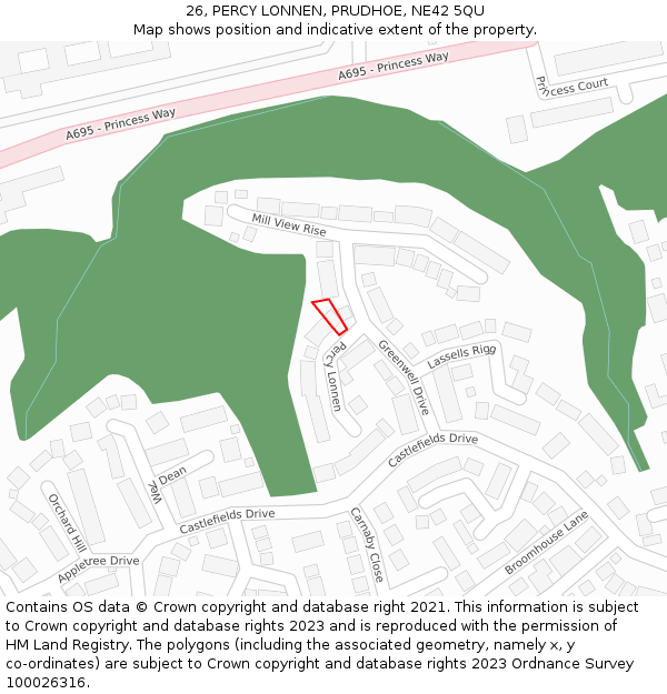 26, PERCY LONNEN, PRUDHOE, NE42 5QU: Location map and indicative extent of plot