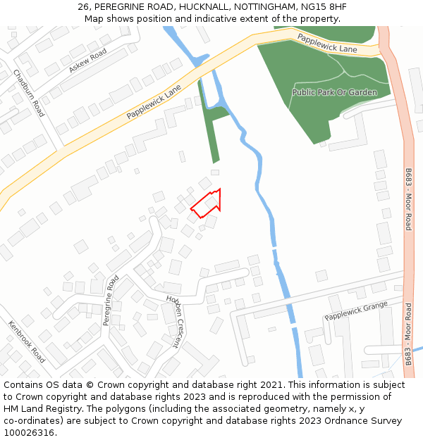 26, PEREGRINE ROAD, HUCKNALL, NOTTINGHAM, NG15 8HF: Location map and indicative extent of plot