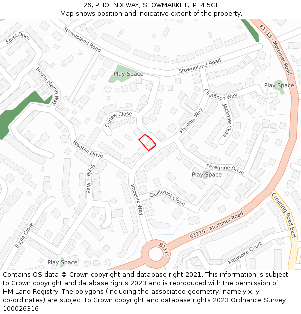 26, PHOENIX WAY, STOWMARKET, IP14 5GF: Location map and indicative extent of plot