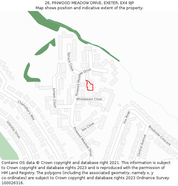 26, PINWOOD MEADOW DRIVE, EXETER, EX4 9JP: Location map and indicative extent of plot