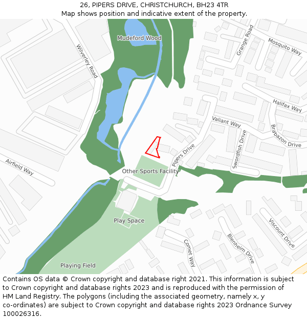 26, PIPERS DRIVE, CHRISTCHURCH, BH23 4TR: Location map and indicative extent of plot