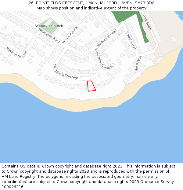 26, POINTFIELDS CRESCENT, HAKIN, MILFORD HAVEN, SA73 3DA: Location map and indicative extent of plot