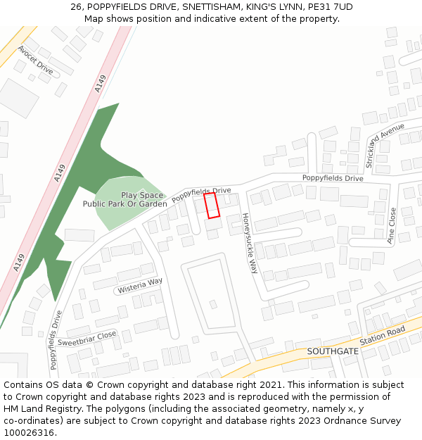 26, POPPYFIELDS DRIVE, SNETTISHAM, KING'S LYNN, PE31 7UD: Location map and indicative extent of plot