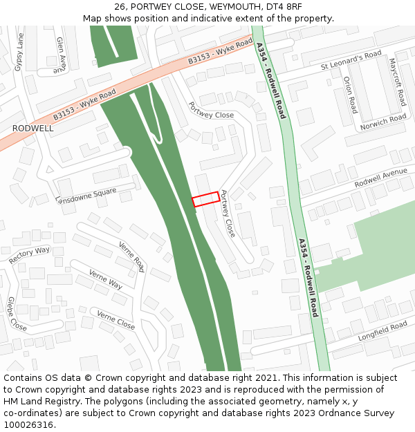 26, PORTWEY CLOSE, WEYMOUTH, DT4 8RF: Location map and indicative extent of plot