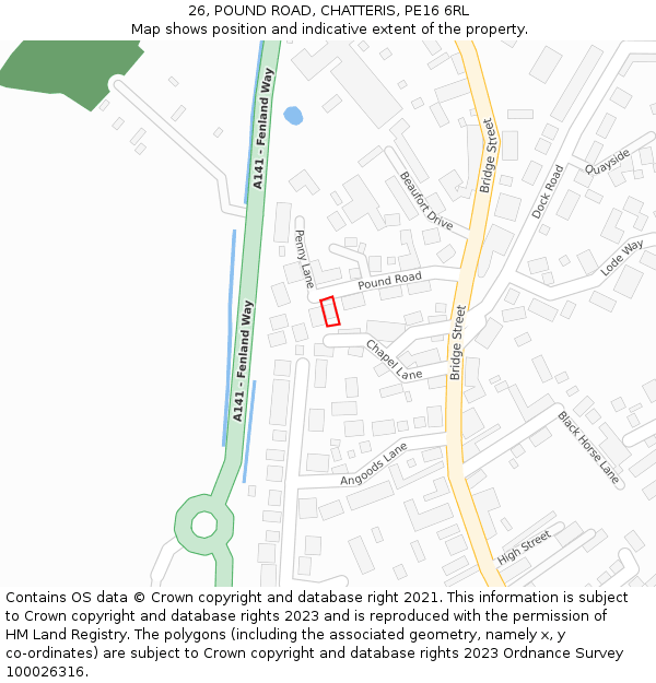 26, POUND ROAD, CHATTERIS, PE16 6RL: Location map and indicative extent of plot