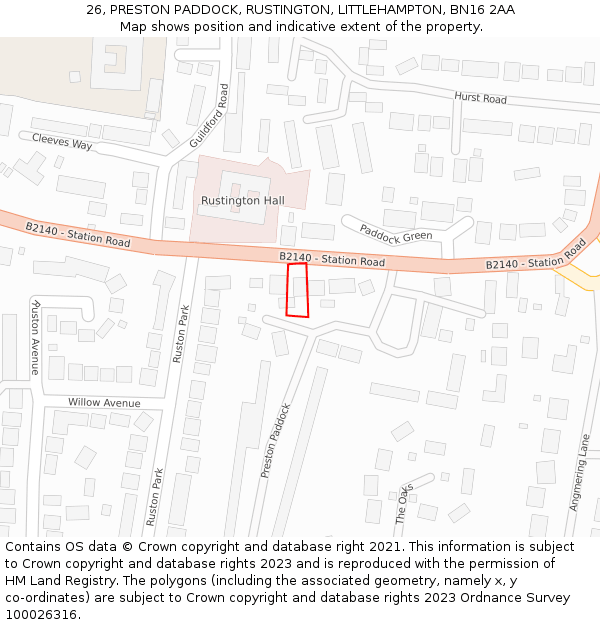 26, PRESTON PADDOCK, RUSTINGTON, LITTLEHAMPTON, BN16 2AA: Location map and indicative extent of plot