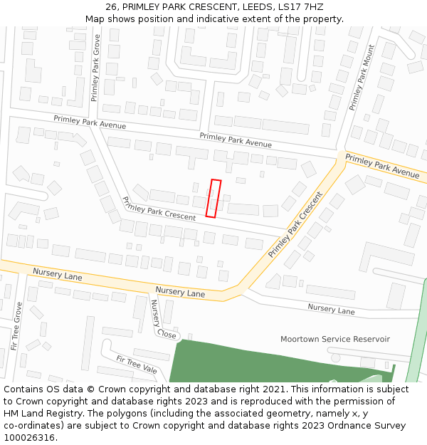 26, PRIMLEY PARK CRESCENT, LEEDS, LS17 7HZ: Location map and indicative extent of plot