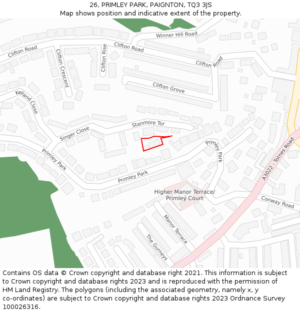 26, PRIMLEY PARK, PAIGNTON, TQ3 3JS: Location map and indicative extent of plot
