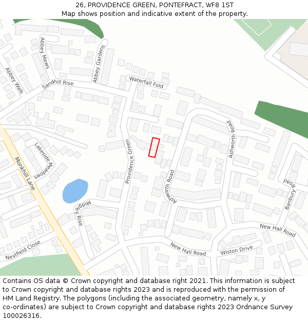 26, PROVIDENCE GREEN, PONTEFRACT, WF8 1ST: Location map and indicative extent of plot
