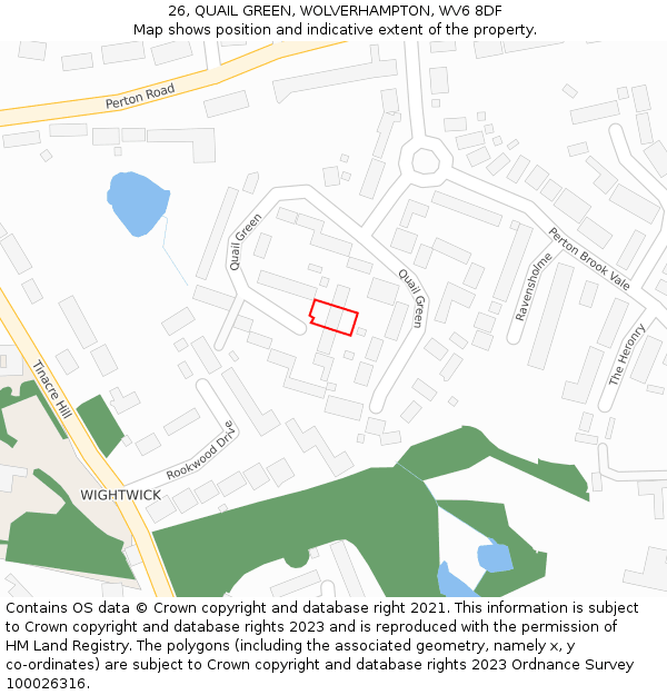 26, QUAIL GREEN, WOLVERHAMPTON, WV6 8DF: Location map and indicative extent of plot