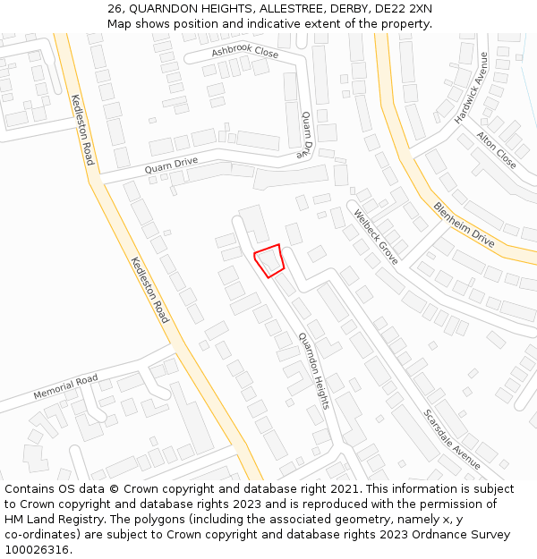 26, QUARNDON HEIGHTS, ALLESTREE, DERBY, DE22 2XN: Location map and indicative extent of plot