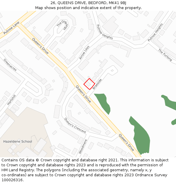 26, QUEENS DRIVE, BEDFORD, MK41 9BJ: Location map and indicative extent of plot