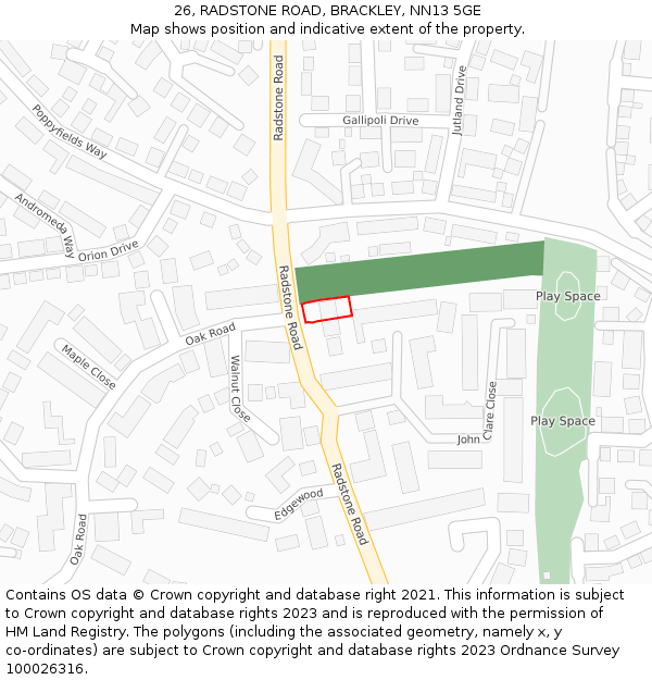 26, RADSTONE ROAD, BRACKLEY, NN13 5GE: Location map and indicative extent of plot