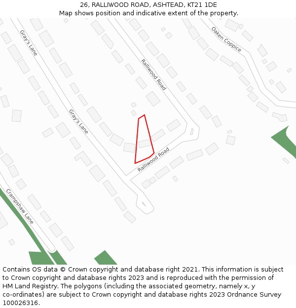 26, RALLIWOOD ROAD, ASHTEAD, KT21 1DE: Location map and indicative extent of plot