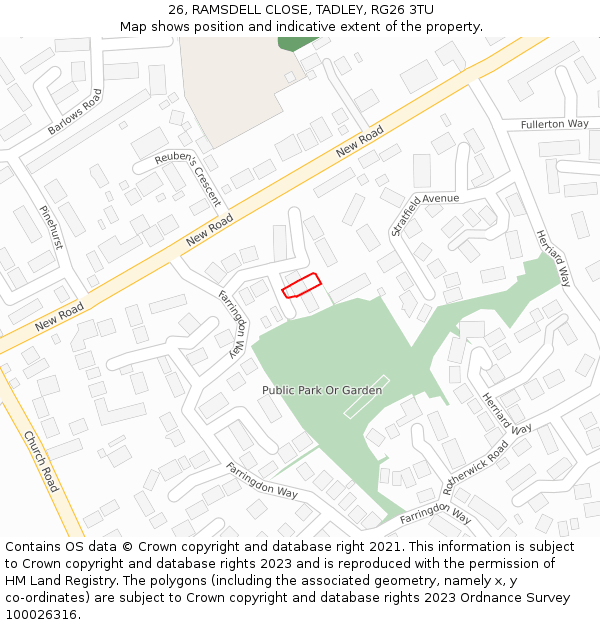 26, RAMSDELL CLOSE, TADLEY, RG26 3TU: Location map and indicative extent of plot