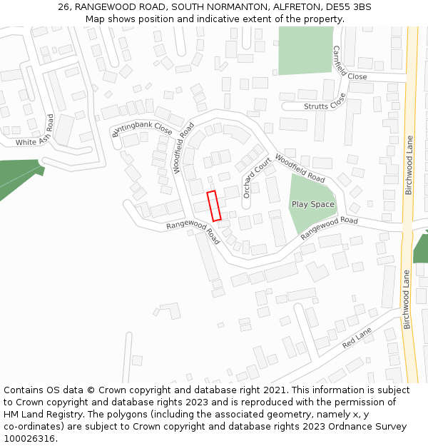 26, RANGEWOOD ROAD, SOUTH NORMANTON, ALFRETON, DE55 3BS: Location map and indicative extent of plot